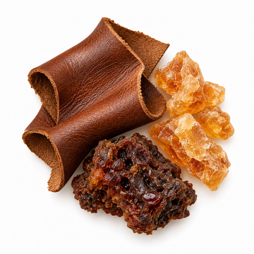 Leather, benzoin and labdanum resins