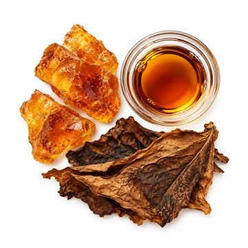 Amber resin, rum and tobacco leaves